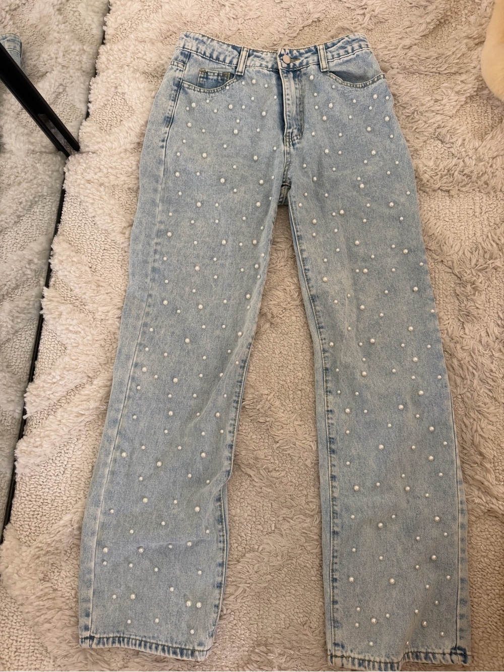 Light Wash Pearl-Embellished Women's Jeans